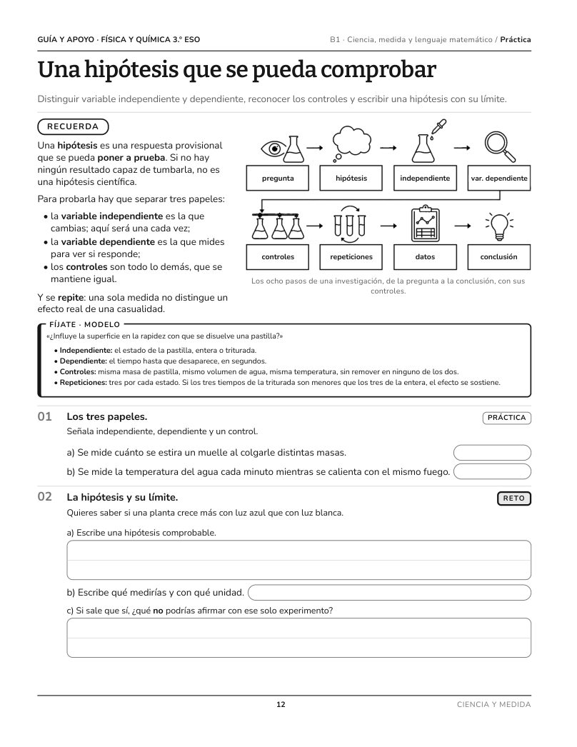 Página 12 del PDF editorial de Física y Química 3.º ESO. Guía y apoyo
