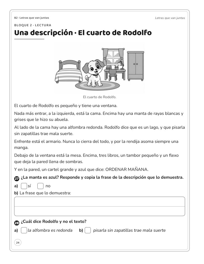 Página 24 del PDF editorial de Lengua 2.º Primaria. Cuaderno de refuerzo