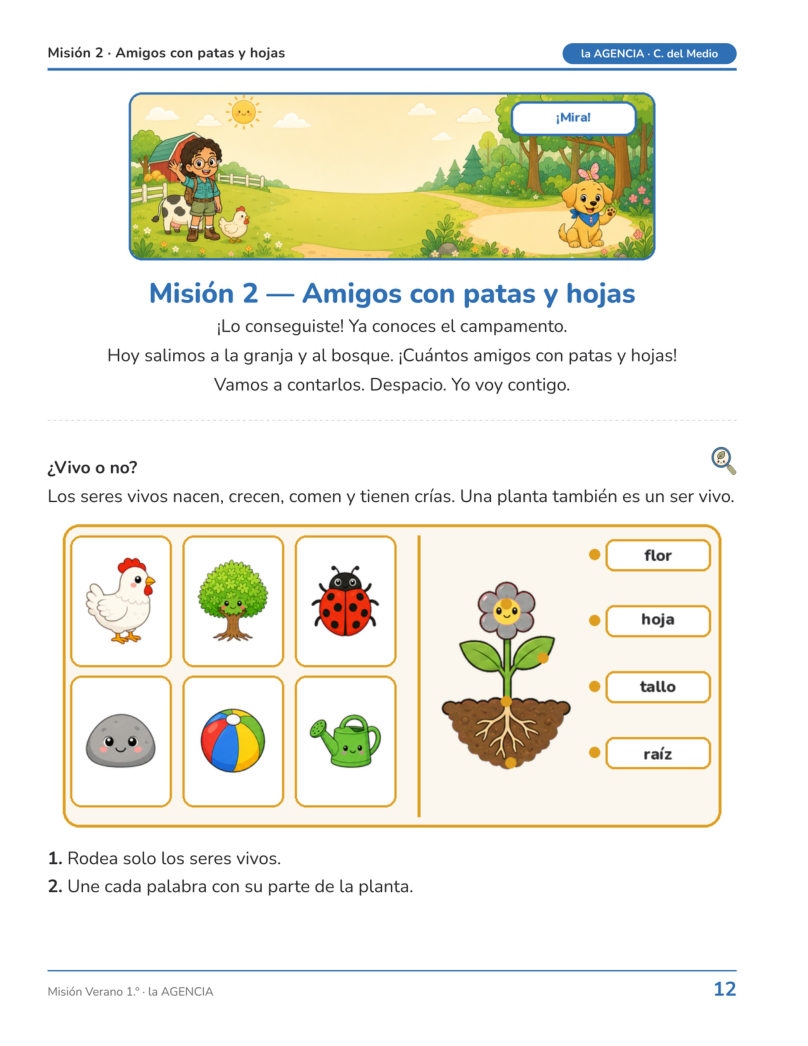 Página 12 del PDF editorial de Misión Verano 1.º Primaria