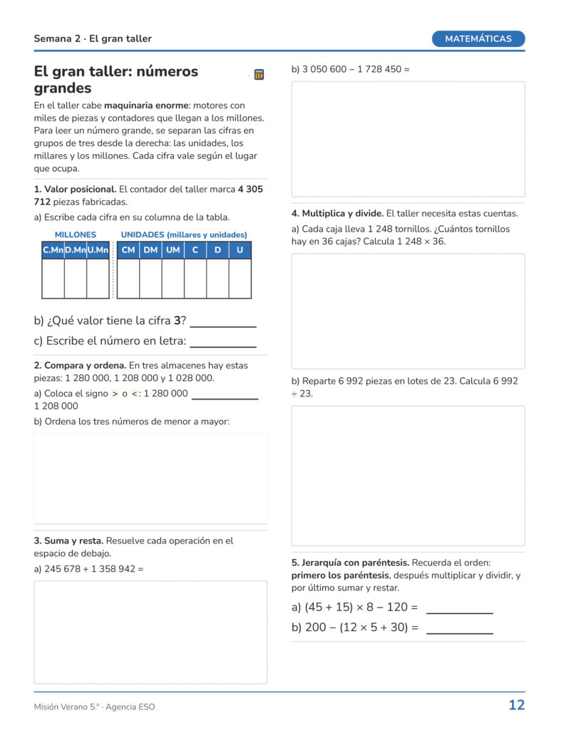 Página 12 del PDF editorial de Misión Verano 5.º Primaria