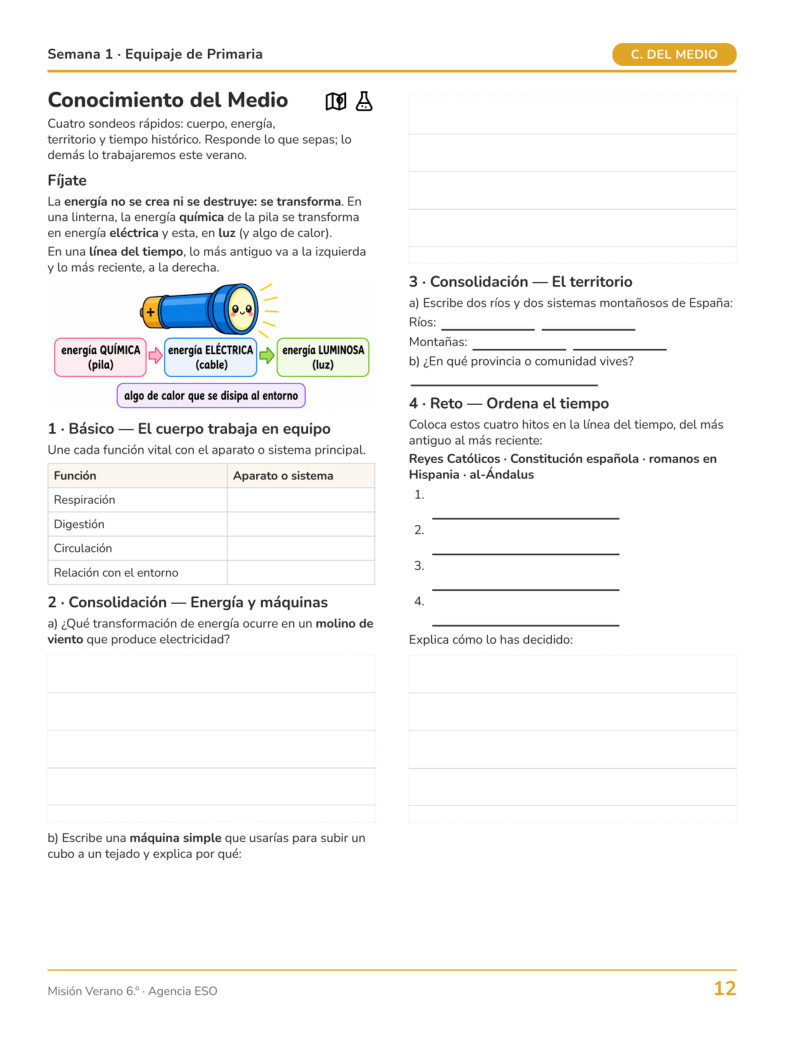 Página 12 del PDF editorial de Misión Verano 6.º Primaria